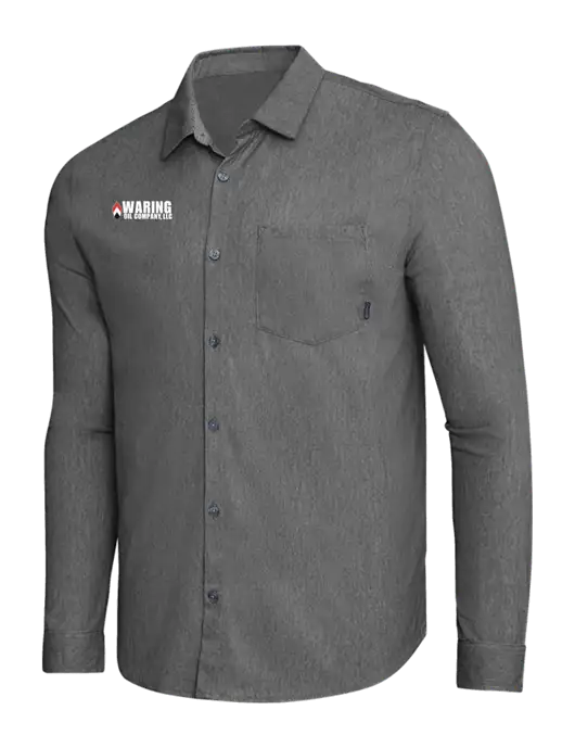 OGIO Dark Grey Heather Extend Long Sleeve Button Up Shirt w/Waring Oil Logo