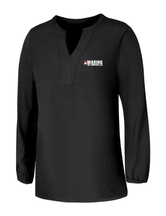 Mercer+Mettle Womens Deep Black Stretch Crepe 3/4 Sleeve Blouse w/Waring Oil Logo