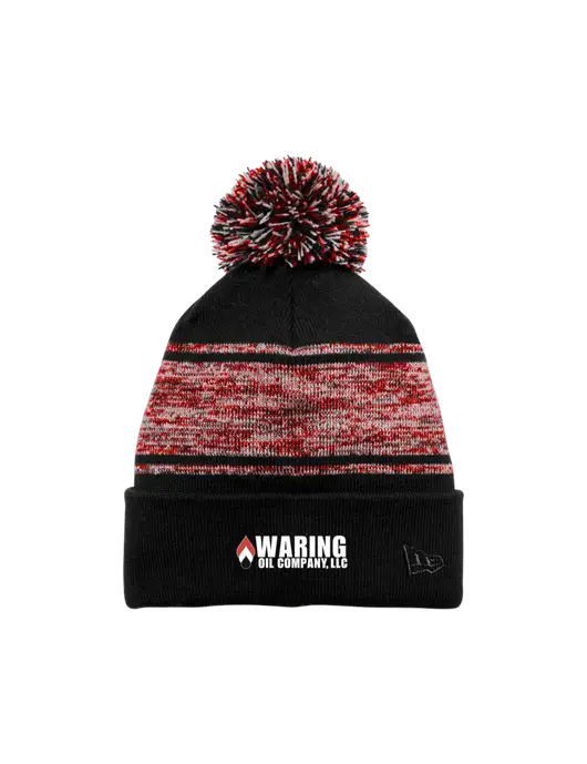 New Era Black/Red Knit Chilled Pom Beanie w/Waring Oil Logo