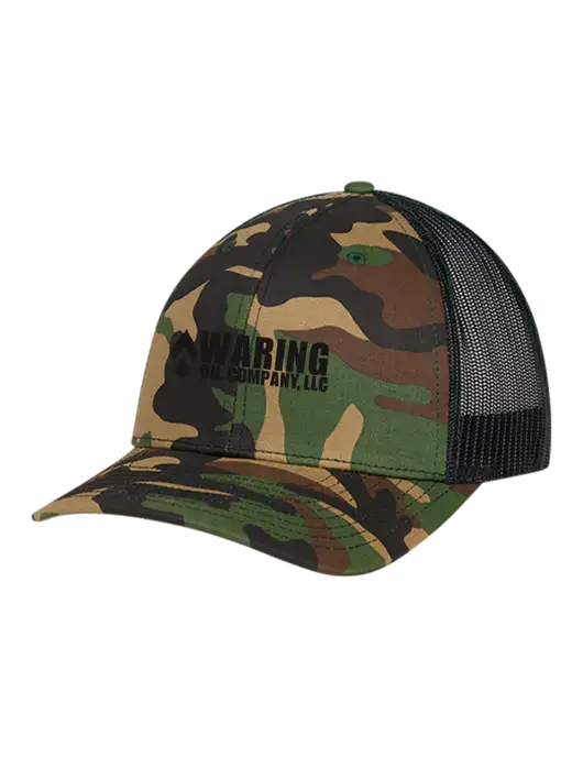 Richardson Adjustable Snapback Original 112P Trucker Cap Army Camo/Black  w/Waring Oil Logo