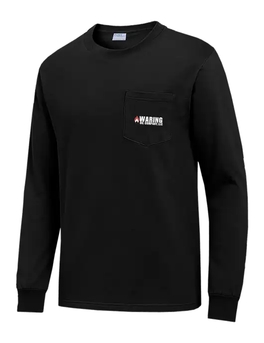 Black Long Sleeve Heavyweight 6.1 oz Pocket T-Shirt w/Waring Oil Logo