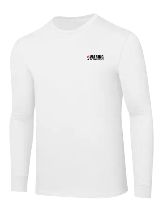 Core Blend White Long Sleeve Tee w/Waring Oil Logo