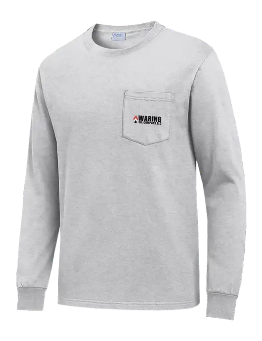 Light Grey Heather Long Sleeve Heavyweight 6.1 oz Pocket T-Shirt w/Waring Oil Logo