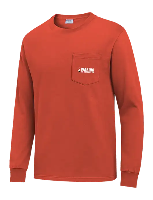 Orange Long Sleeve Heavyweight 6.1 oz Pocket T-Shirt w/Waring Oil Logo