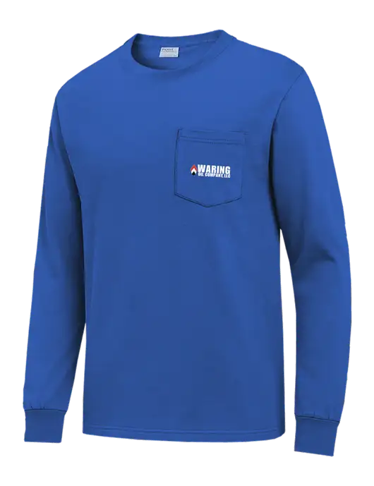 Royal Blue Long Sleeve Heavyweight 6.1 oz Pocket T-Shirt w/Waring Oil Logo