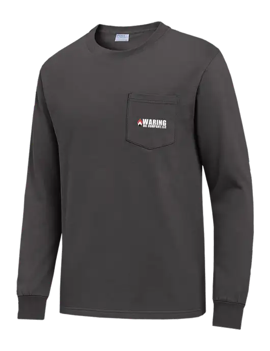 Charcoal Long Sleeve Heavyweight 6.1 oz Pocket T-Shirt w/Waring Oil Logo