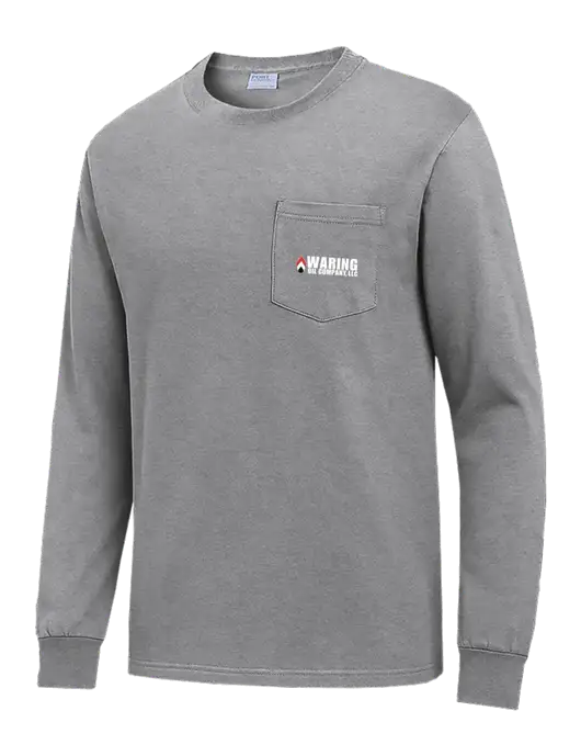 Medium Grey Heather Long Sleeve Heavyweight 6.1 oz Pocket T-Shirt w/Waring Oil Logo