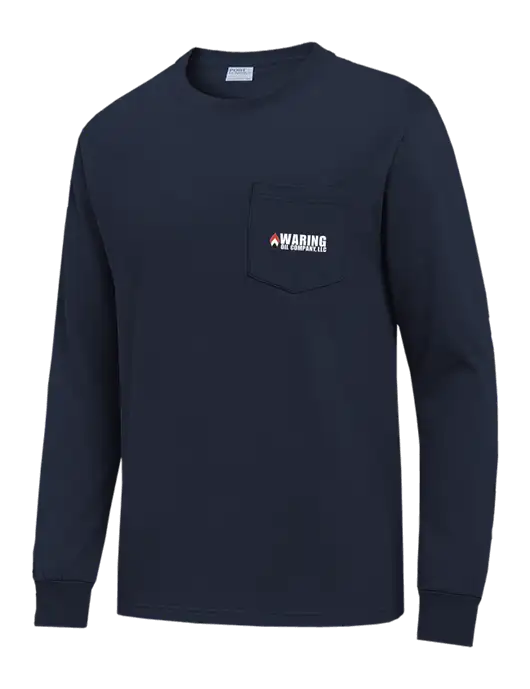 Navy Long Sleeve Heavyweight 6.1 oz Pocket T-Shirt w/Waring Oil Logo