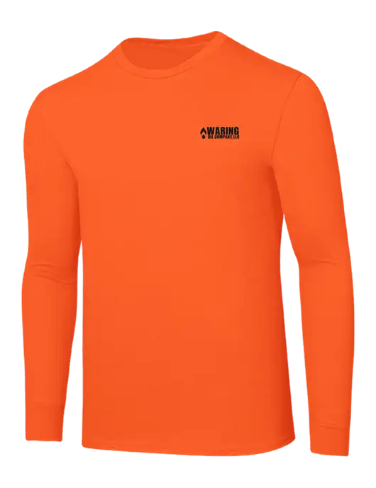 Core Blend Safety Orange Long Sleeve Tee w/Waring Oil Logo