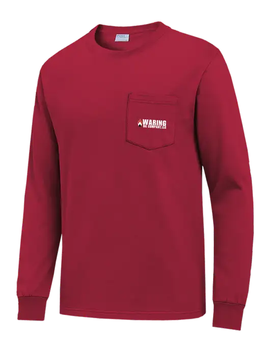 Red Long Sleeve Heavyweight 6.1 oz Pocket T-Shirt w/Waring Oil Logo