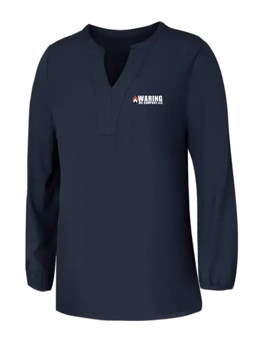 Mercer+Mettle Womens Navy Stretch Crepe 3/4 Sleeve Blouse w/Waring Oil Logo