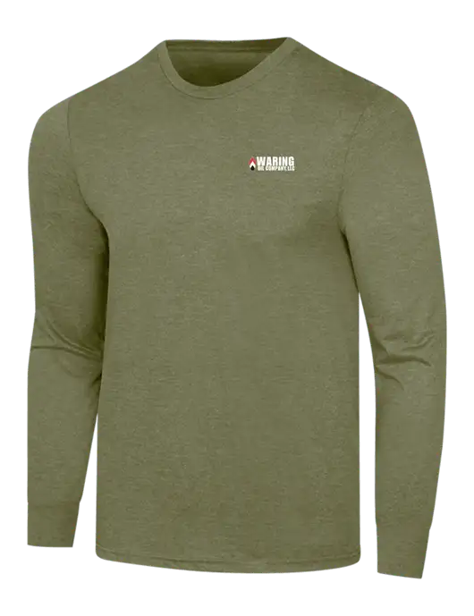 Simply Soft Long Sleeve Military Green Frost 4.5 oz, Poly/Combed Ring Spun Cotton T-Shirt w/Waring Oil Logo