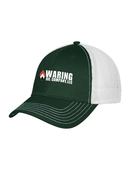 Dark Green/White Mesh Trucker Cap Snap Back w/Waring Oil Logo