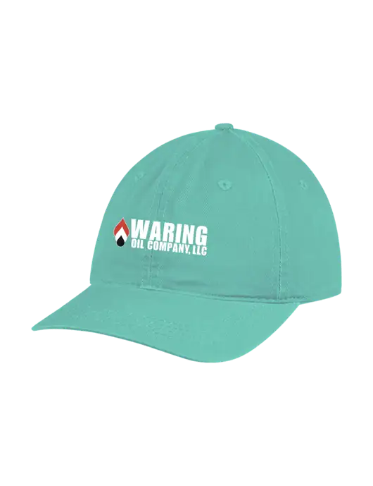 Garment Washed Unstructured Twill Very Light Teal Cap w/Waring Oil Logo