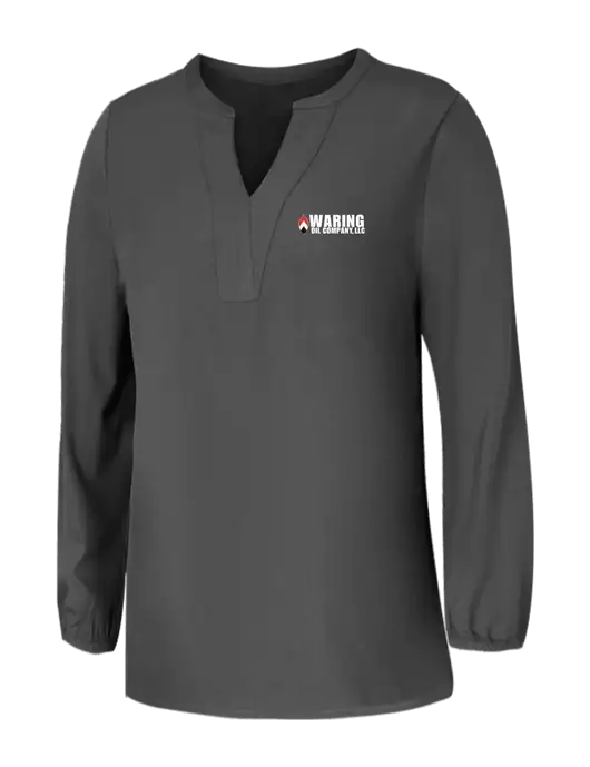 Mercer+Mettle Womens Dark Grey Stretch Crepe 3/4 Sleeve Blouse w/Waring Oil Logo
