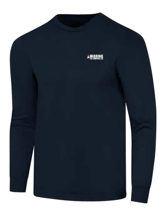 Simply Soft Long Sleeve Navy 4.5 oz, Poly/Combed Ring Spun Cotton T-Shirt w/Waring Oil Logo