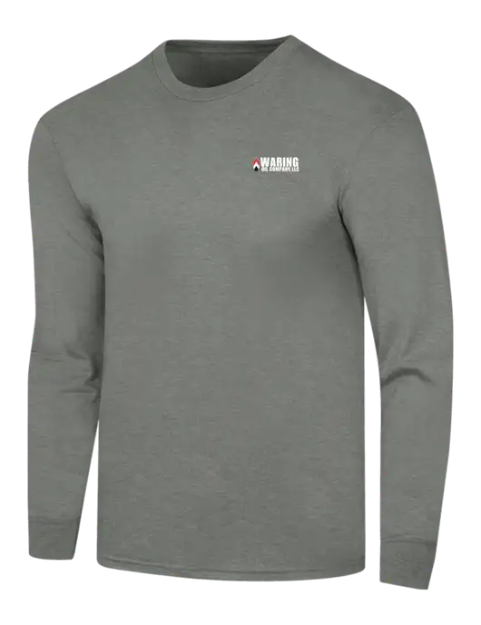 Simply Soft Long Sleeve Heathered Charcoal 4.5 oz, Poly/Combed Ring Spun Cotton T-Shirt w/Waring Oil Logo