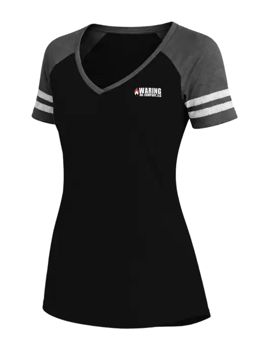 Womens Black/Charcoal Heather V-Neck Game Tee w/Waring Oil Logo