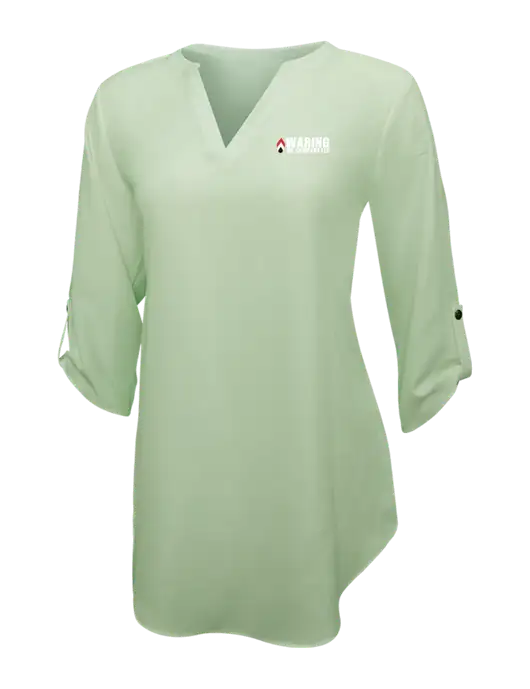 Very Light Green Womens 3/4 Sleeve Tunic Blouse w/Waring Oil Logo