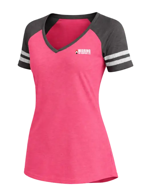 Womens Fucia Heather/Charcoal Heather V-Neck Game Tee w/Waring Oil Logo