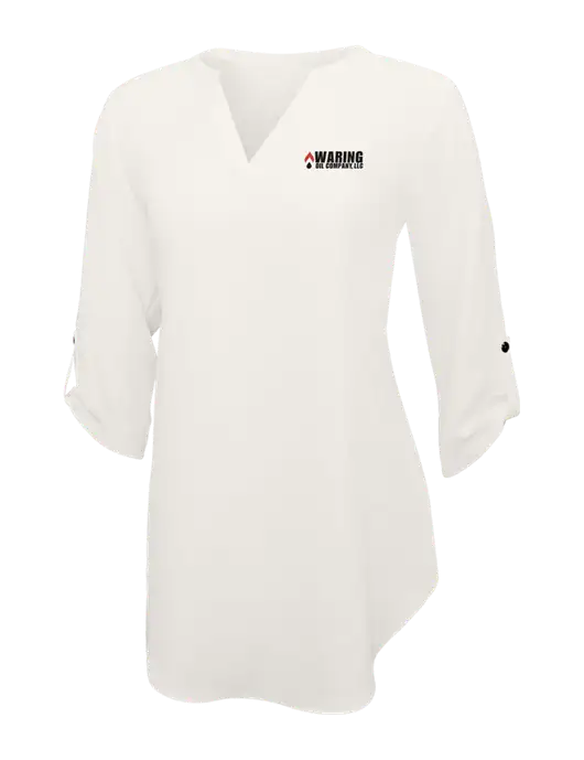 Ivory Womens 3/4 Sleeve Tunic Blouse w/Waring Oil Logo