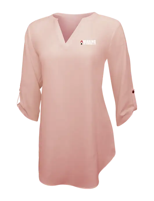 Light Coral Womens 3/4 Sleeve Tunic Blouse w/Waring Oil Logo