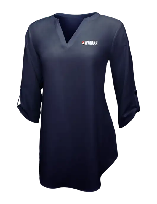 Navy Womens 3/4 Sleeve Tunic Blouse w/Waring Oil Logo