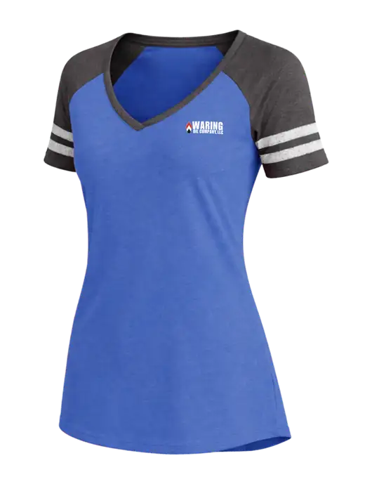 Womens Royal Heather/Charcoal Heather V-Neck Game Tee w/Waring Oil Logo