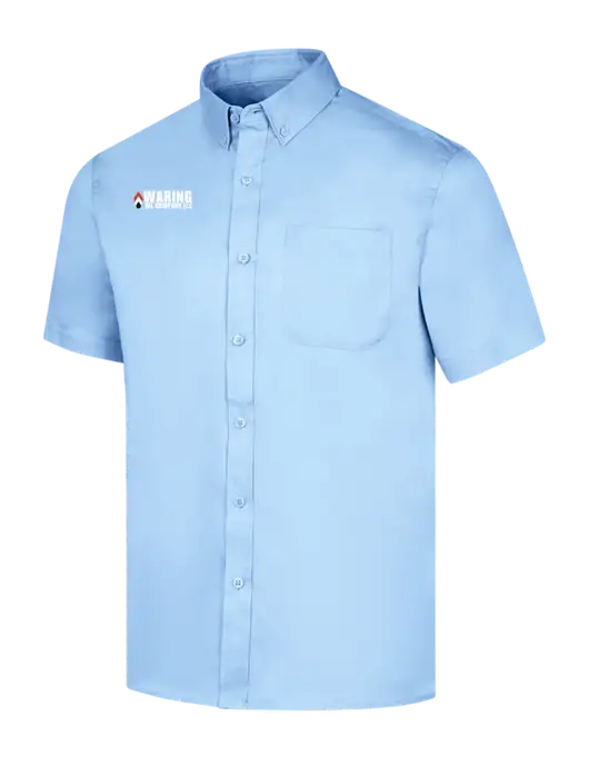 Short Sleeve Light Blue Superpro React Twill Shirt w/Waring Oil Logo