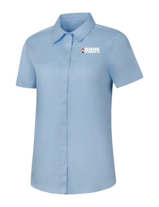 Womens Light Blue Short Sleeve Superpro React Twill Shirt w/Waring Oil Logo