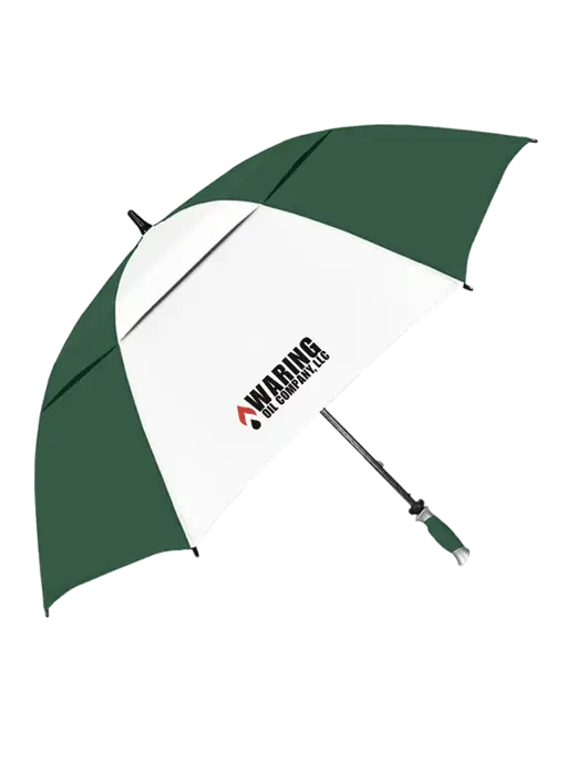 Dark Green/White Vented Typhoon Tamer Golf Umbrella w/Waring Oil Logo