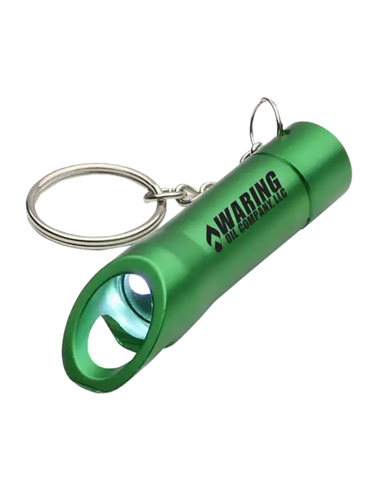Medium Green Pocket LED Flashlight with Bottle Opener & Keychain w/Waring Oil Logo