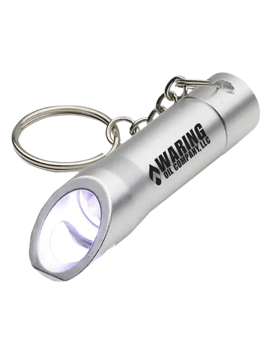 Silver Pocket LED Flashlight with Bottle Opener & Keychain w/Waring Oil Logo