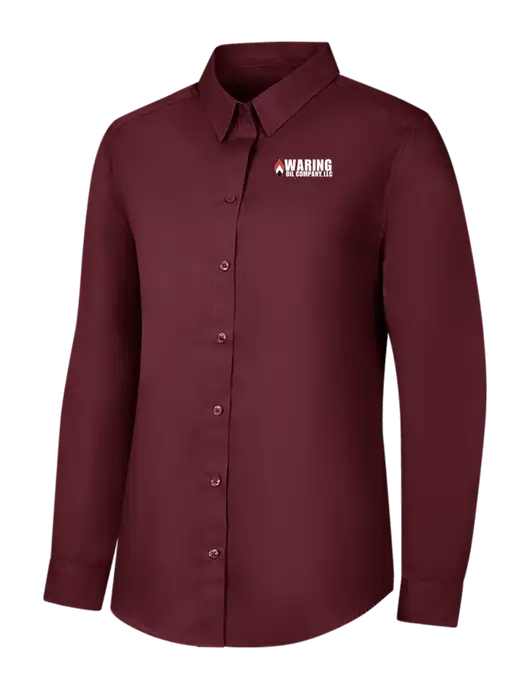 Womens Maroon Long Sleeve Carefree Poplin Shirt w/Waring Oil Logo