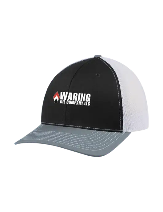 Richardson Adjustable Snapback Original 112 Trucker Cap Black/Light Heather Grey/White Mesh w/Waring Oil Logo