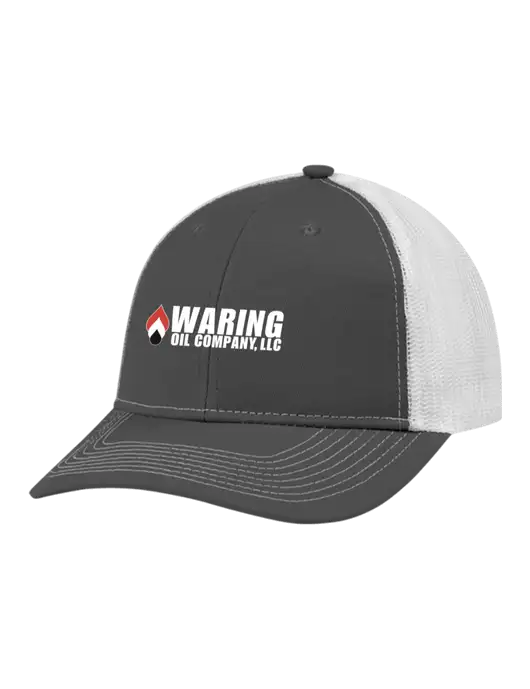 Snapback Ponytail Trucker Cap Dark Grey w/White Mesh w/Waring Oil Logo