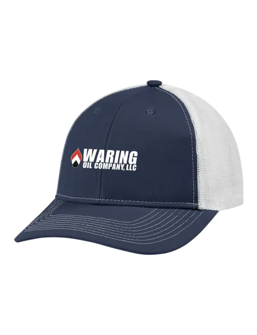 Snapback Ponytail Trucker Cap Navy w/White Mesh w/Waring Oil Logo