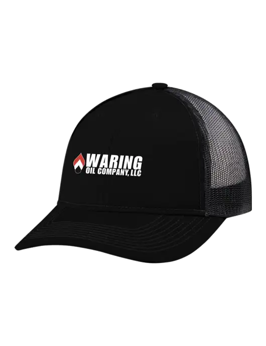 Snapback Ponytail Trucker Cap Black w/Black Mesh w/Waring Oil Logo