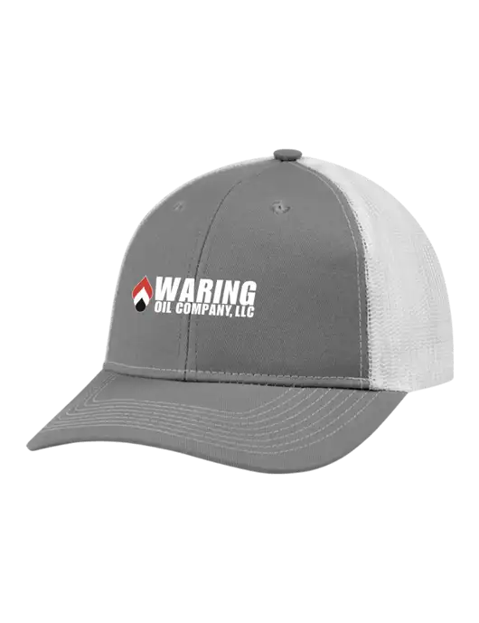 Snapback Ponytail Trucker Cap Light Medium Heather Grey w/White Mesh w/Waring Oil Logo