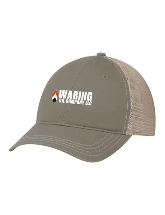 Richardson 111 Garment Washed Trucker Cap Medium Taupe w/Tan Mesh w/Waring Oil Logo