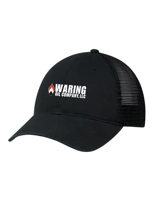 Richardson 111 Garment Washed Trucker Cap Black w/Black Mesh w/Waring Oil Logo
