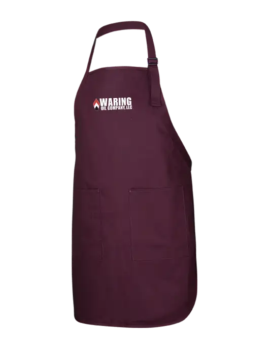 Full-Length Maroon Apron With Pockets w/Waring Oil Logo