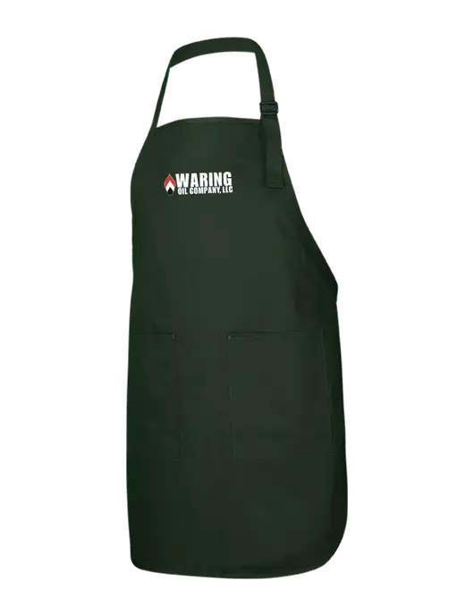 Full-Length Dark Green Apron With Pockets w/Waring Oil Logo