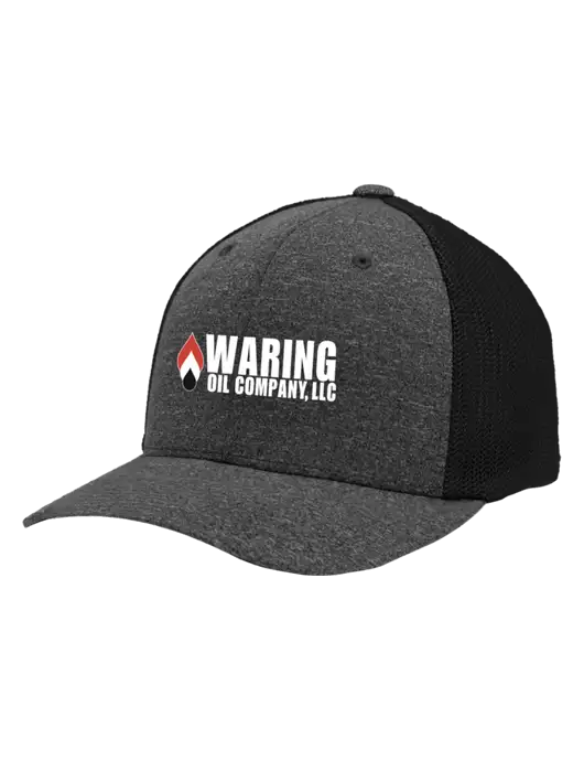 Flexfit Black/Dark Charcoal Heather Melange Mesh Back Trucker Cap w/Waring Oil Logo