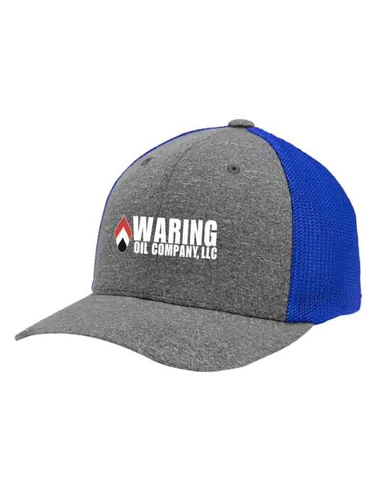 Flexfit Royal/Medium Grey Heather Melange Mesh Back Trucker Cap w/Waring Oil Logo