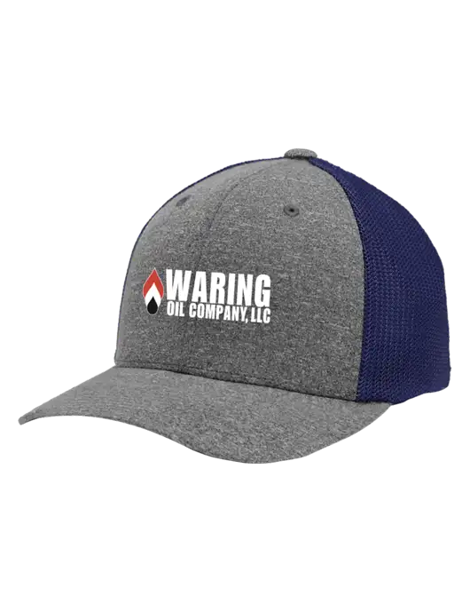 Flexfit Navy/Medium Grey Heather Melange Mesh Back Trucker Cap w/Waring Oil Logo