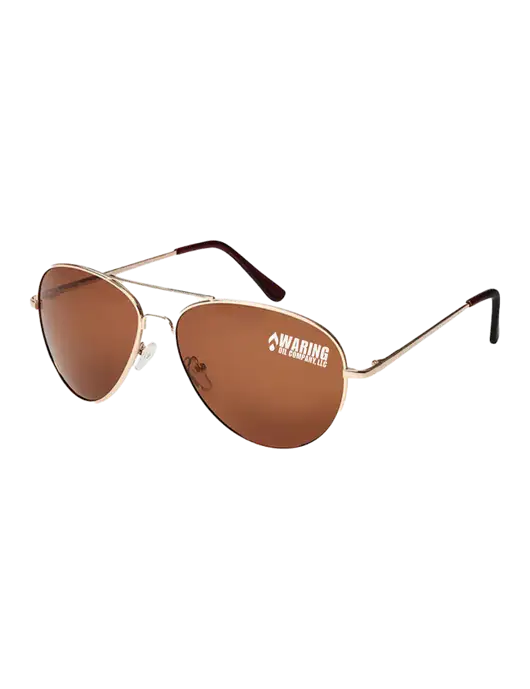 Aviator Coffee Brown with Gold Sunglasses  w/Waring Oil Logo