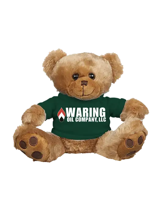 8 1/2 Cuddly Brown Bear With Dark Green T-Shirt w/Waring Oil Logo