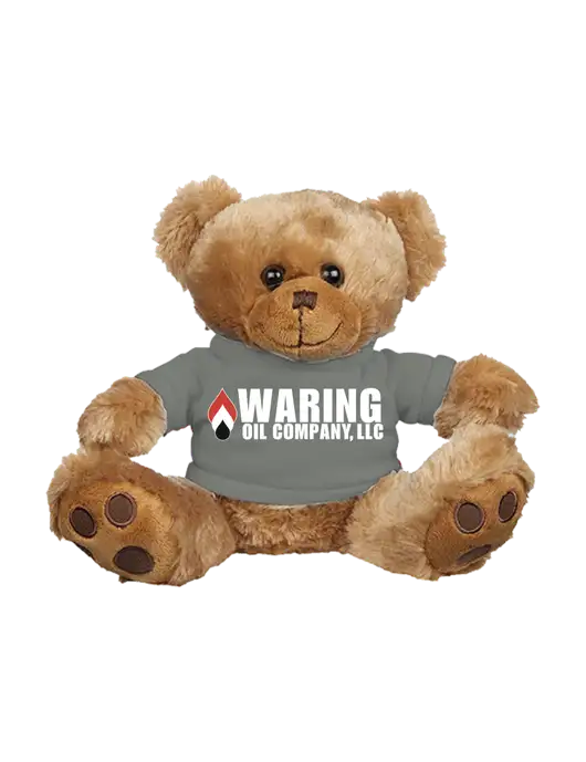8 1/2 Cuddly Brown Bear With Heather Grey T-Shirt w/Waring Oil Logo
