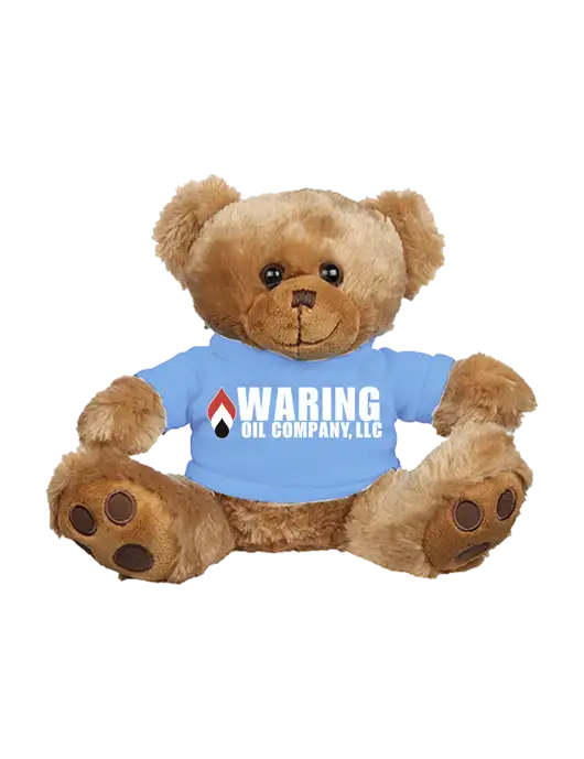 8 1/2 Cuddly Brown Bear With Light Blue T-Shirt w/Waring Oil Logo